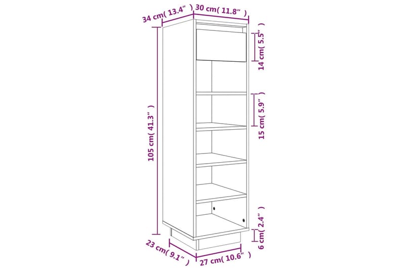 beBasic Skoskåp vit 34x30x105 cm massiv furu - White - Skoskåp - Hallförvaring - Skoförvaring