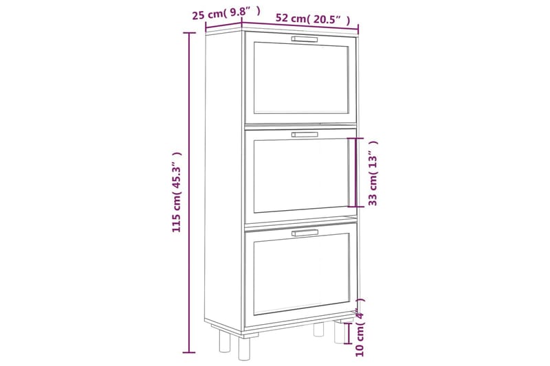 beBasic Skoskåp Vit 52x25x115 cm konstruerat trä & naturlig rotting - White - Skoskåp - Hallförvaring - Skoförvaring