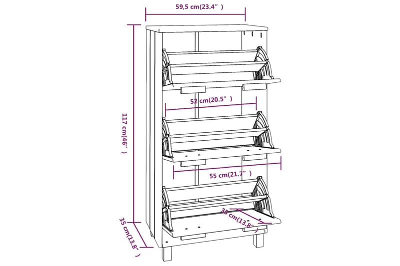 beBasic Skoskåp vit 59,5x35x117 cm massiv furu - White - Skoskåp - Hallförvaring - Skoförvaring