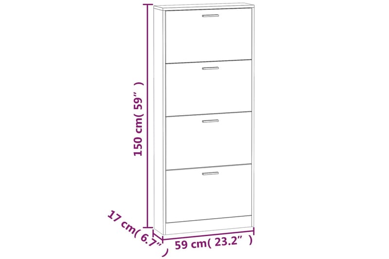 beBasic Skoskåp vit 59x17x150 cm konstruerat trä - White - Skoskåp - Hallförvaring - Skoförvaring