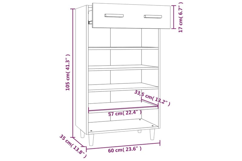 beBasic Skoskåp vit 60x35x105 cm konstruerat trä - White - Förvaring - Skoförvaring - Skoskåp