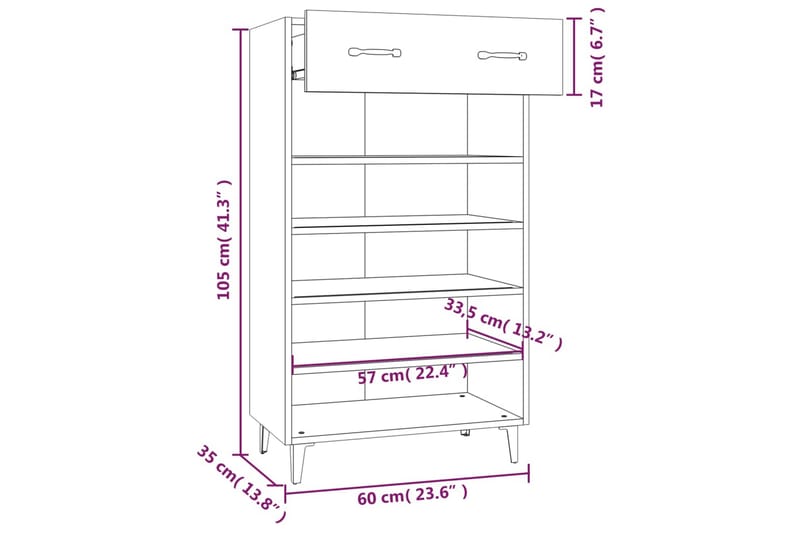 beBasic Skoskåp vit 60x35x105 cm konstruerat trä - White - Skoskåp - Hallförvaring - Skoförvaring