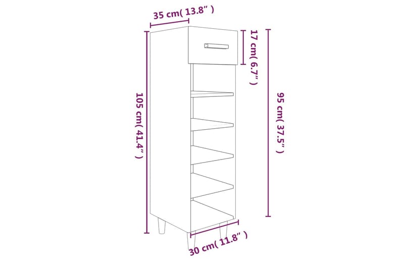 beBasic Skoskåp vit högglans 30x35x105 cm konstruerat trä - White - Skoskåp - Hallförvaring - Skoförvaring