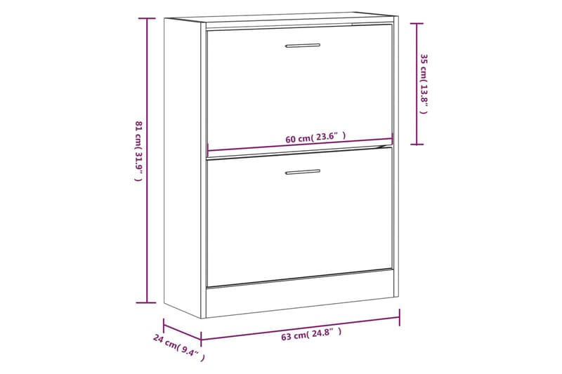 beBasic Skoskåp vit högglans 63x24x81 cm konstruerat trä - White - Skoskåp - Hallförvaring - Skoförvaring