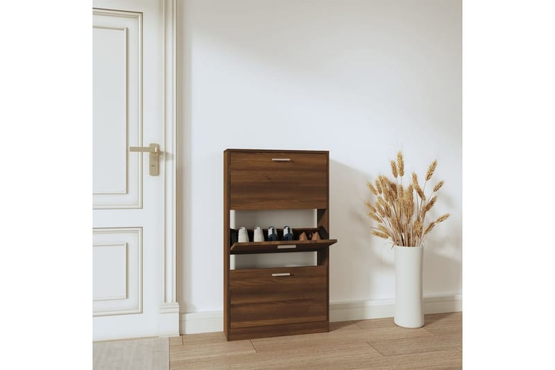 beBasic Skoställ brun ek 59x17x108 cm konstruerat trä - Brown - Förvaring - Skoförvaring