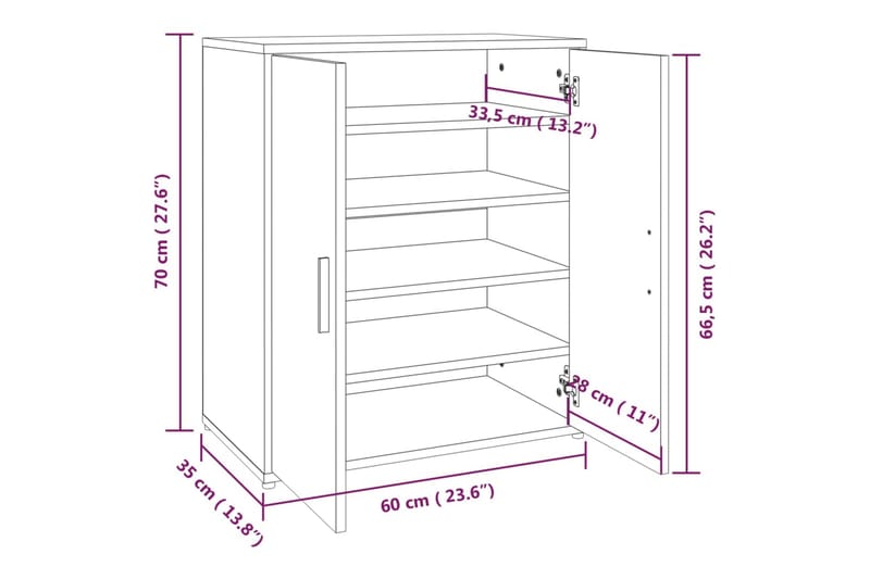 beBasic Skoställ grå sonoma 60x35x70 cm konstruerat trä - Grey - Förvaring - Skoförvaring
