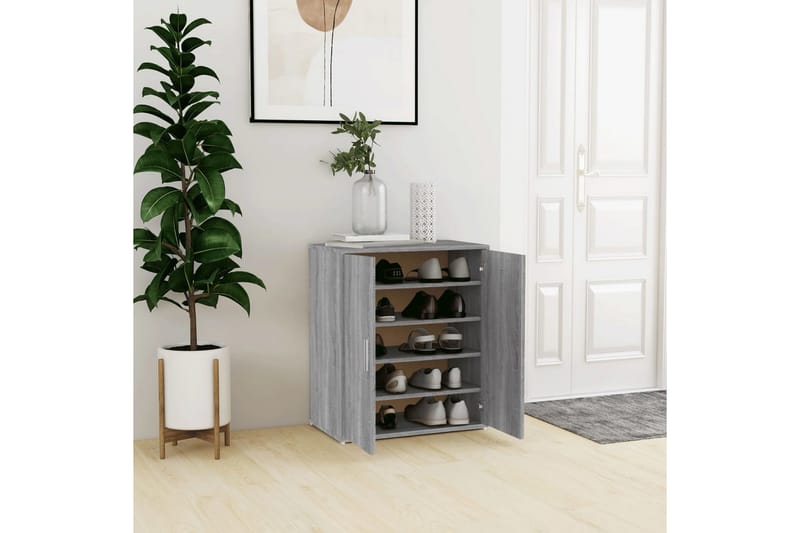 beBasic Skoställ grå sonoma 60x35x70 cm konstruerat trä - Grey - Förvaring - Skoförvaring