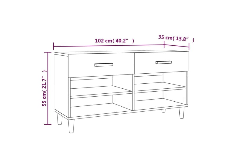 beBasic Skoställ rökfärgad ek 102x35x55 cm konstruerat trä - Brown - Hallförvaring - Skoförvaring - Skohylla & skoställ