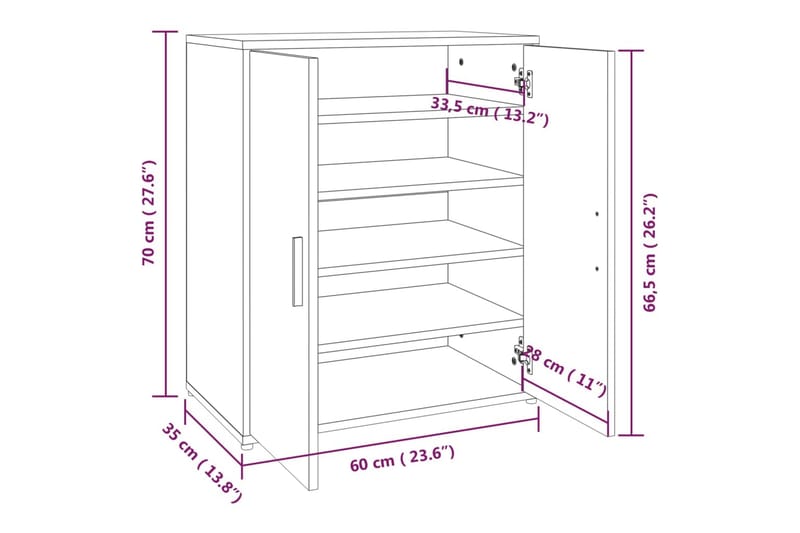 beBasic Skoställ rökfärgad ek 60x35x70 cm konstruerat trä - Brown - Hallförvaring - Skoförvaring - Skohylla & skoställ