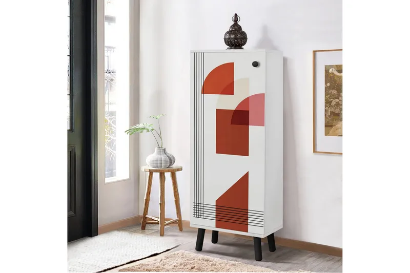 Gelsgan Skoskåp 50 cm - Vit/Röd - Förvaring - Skoförvaring - Skoskåp