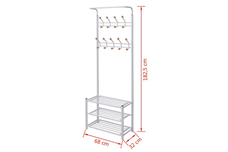 Kapphängare med skohylla 68x32x182,5 cm vit - Vit - Förvaring - Skoförvaring