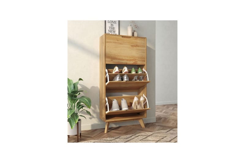 Skoförvaring Ezra 3 klaffar 60x24x125 cm, Wotan-ek - 60x24x125 cm, Wotan-ek - Förvaring - Skoförvaring - Skoskåp