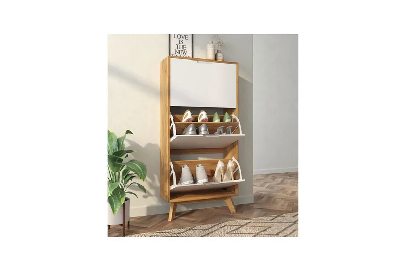 Skoförvaring Ezra 3 klaffar 60x24x125 cm, Wotan-ek/Vit - 60x24x125 cm, Wotan-ek/Vit - Förvaring - Skoförvaring - Skoskåp