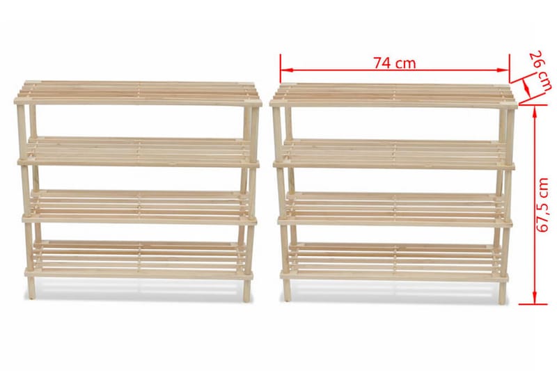 Skohylla 4 hyllplan 2 st massivt granträ - Beige - Hallförvaring - Skoförvaring - Skohylla & skoställ