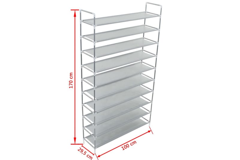 Skohylla med 10 hyllor metall och non-woven tyg silver - Silver - Förvaring - Skoförvaring