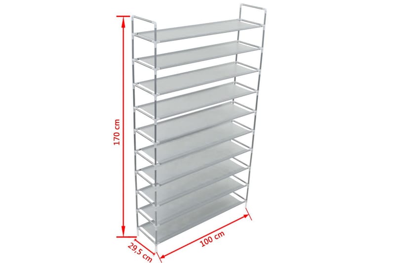 Skohylla med 10 hyllor metall och non-woven tyg silver - Silver - Hallförvaring - Skoförvaring - Skohylla & skoställ