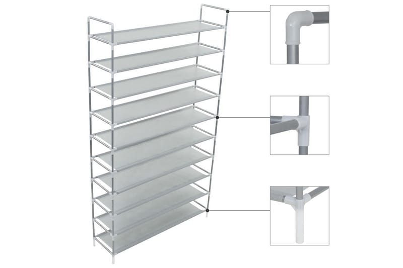 Skohylla med 10 hyllor metall och non-woven tyg silver - Silver - Hallförvaring - Skoförvaring - Skohylla & skoställ