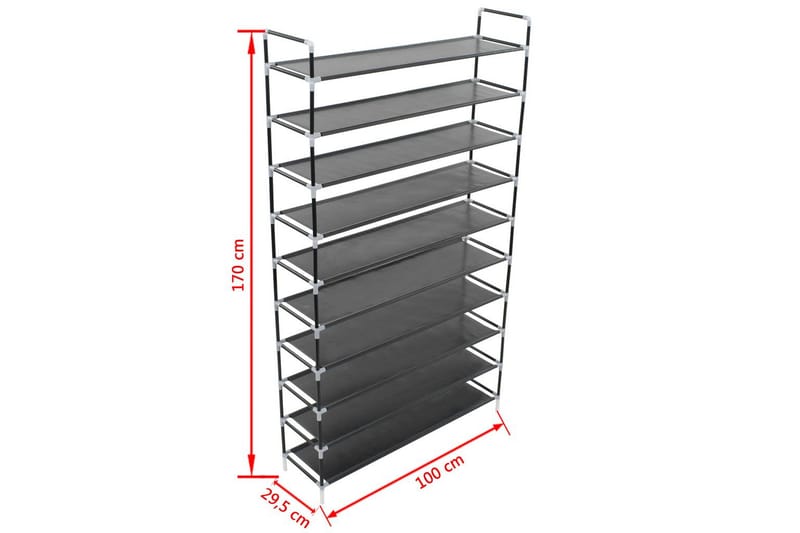 Skohylla med 10 hyllor metall och non-woven tyg svart - Svart - Hallförvaring - Skoförvaring - Skohylla & skoställ