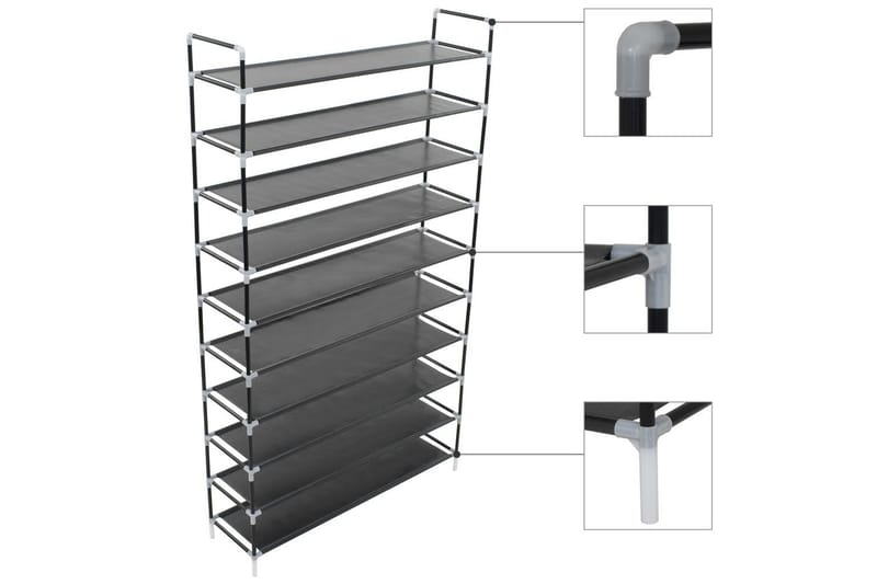 Skohylla med 10 hyllor metall och non-woven tyg svart - Svart - Hallförvaring - Skoförvaring - Skohylla & skoställ