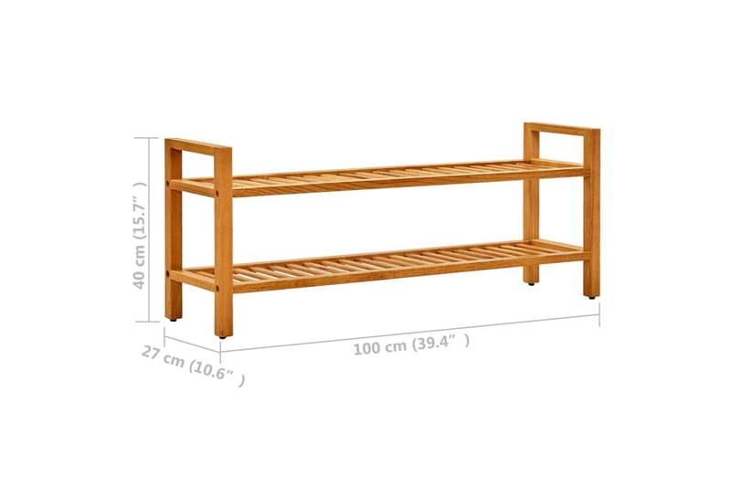 Skohylla med 2 hyllor 100x27x40 cm massiv ek - Brun - Hallförvaring - Skoförvaring - Skohylla & skoställ