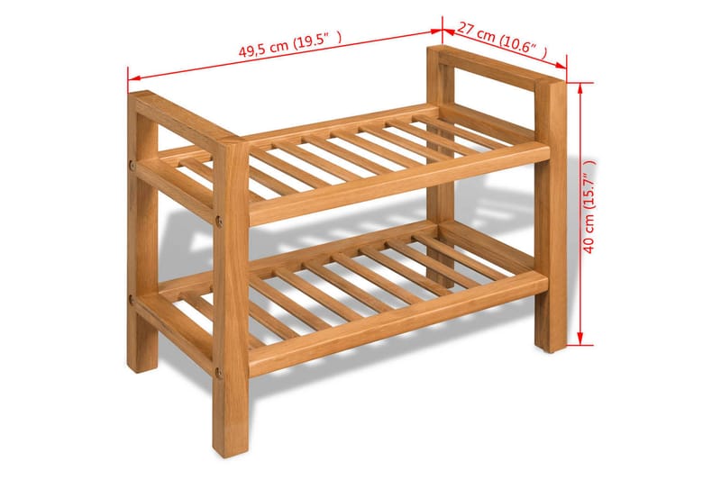 Skohylla med 2 hyllor 50x27x40 cm massiv ek - Brun - Förvaring - Skoförvaring