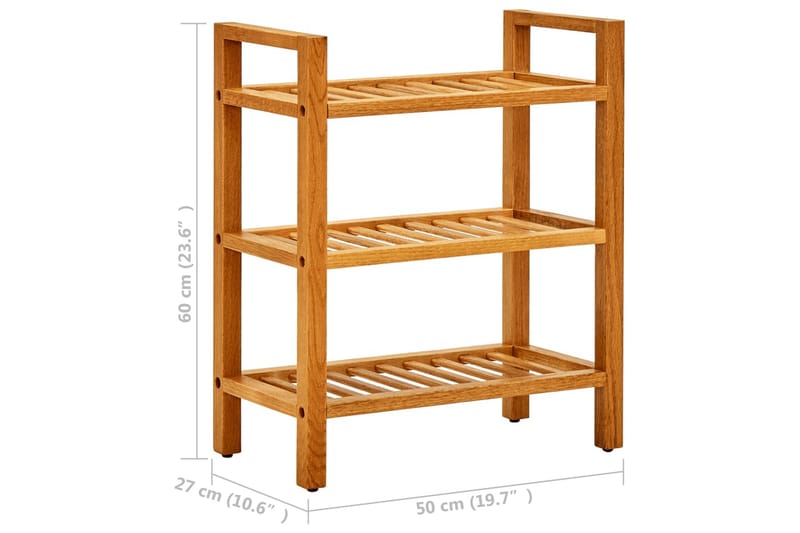 Skohylla med 3 hyllor 50x27x60 cm massiv ek - Brun - Förvaring - Skoförvaring