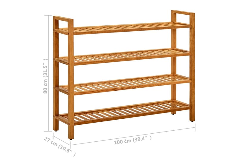 Skohylla med 4 hyllor 100x27x80 cm massiv ek - Brun - Förvaring - Skoförvaring