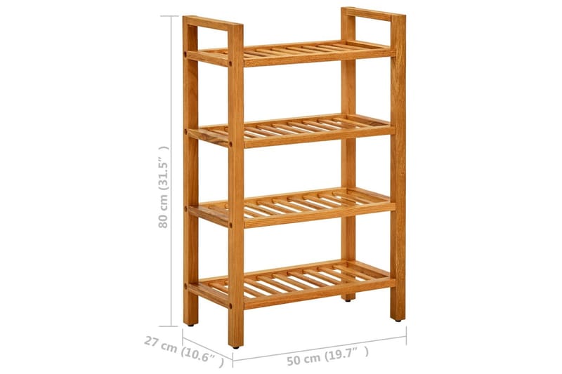Skohylla med 4 hyllor 50x27x80 cm massiv ek - Brun - Förvaring - Skoförvaring