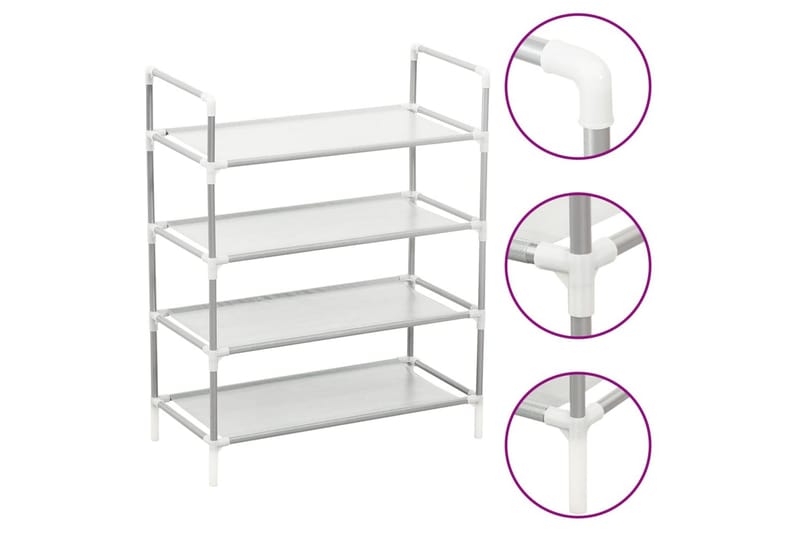 Skohylla med 4 hyllor metall och non-woven tyg silver - Silver - Förvaring - Skoförvaring