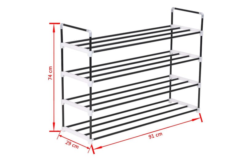 Skohylla med 4 hyllor metall och plast svart - Svart - Hallförvaring - Skoförvaring - Skohylla & skoställ