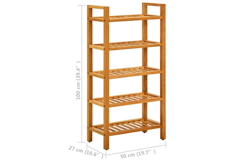 Skohylla med 5 hyllor 50x27x100 cm massiv ek - Brun - Förvaring - Skoförvaring