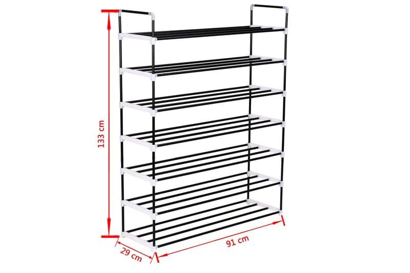 Skohylla med 7 hyllor metall och plast svart - Svart - Hallförvaring - Skoförvaring - Skohylla & skoställ
