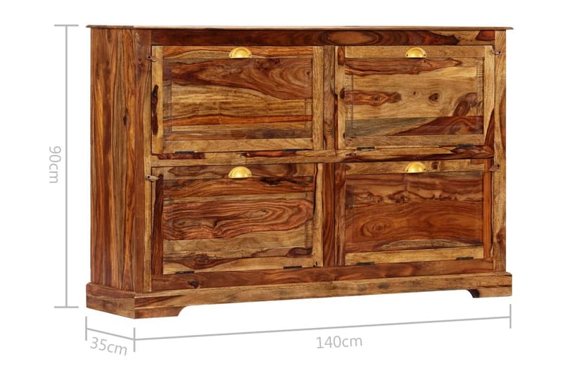 Skoskåp 140x35x90 cm massivt sheshamträ - Brun - Förvaring - Skoförvaring - Skoskåp