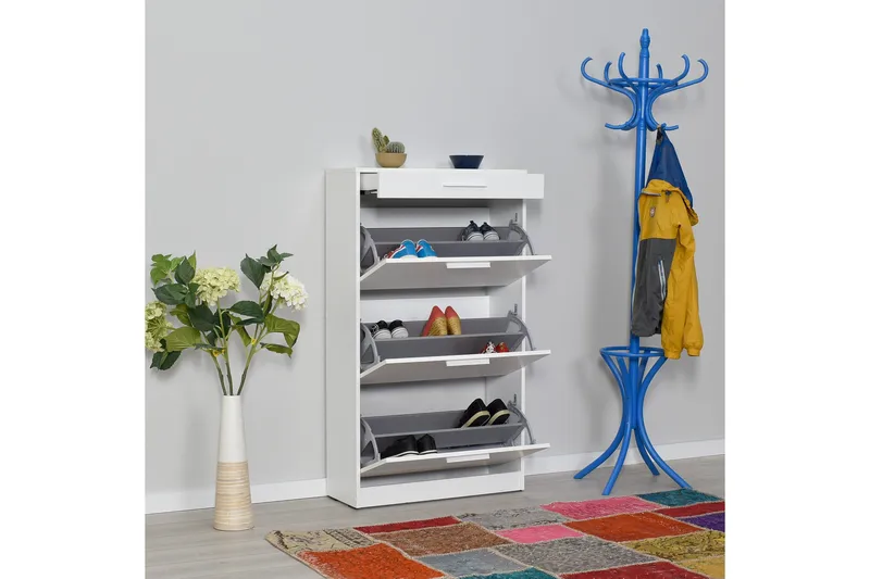 Skoskåp 75x128 cm - Vit - Förvaring - Skoförvaring - Skoskåp