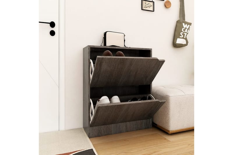 Skoskåp med 2 dörrar grå sonoma-ek 59x24x74 cm spånskiva - Grå ek - Förvaring - Skoförvaring - Skoskåp