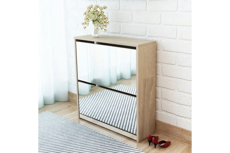 Skoskåp med 2 lådor och spegel 63x17x67 cm ek - Brun - Förvaring - Skoförvaring - Skoskåp
