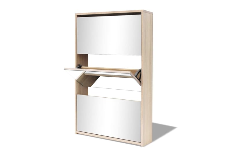 Skoskåp med 3 lådor och spegel ek 63x17x102,5 cm - Brun - Förvaring - Skoförvaring - Skoskåp