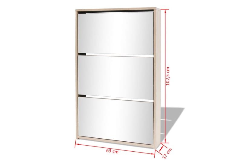 Skoskåp med 3 lådor och spegel ek 63x17x102,5 cm - Brun - Förvaring - Skoförvaring - Skoskåp