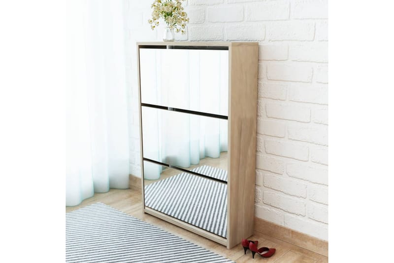 Skoskåp med 3 lådor och spegel ek 63x17x102,5 cm - Brun - Förvaring - Skoförvaring - Skoskåp