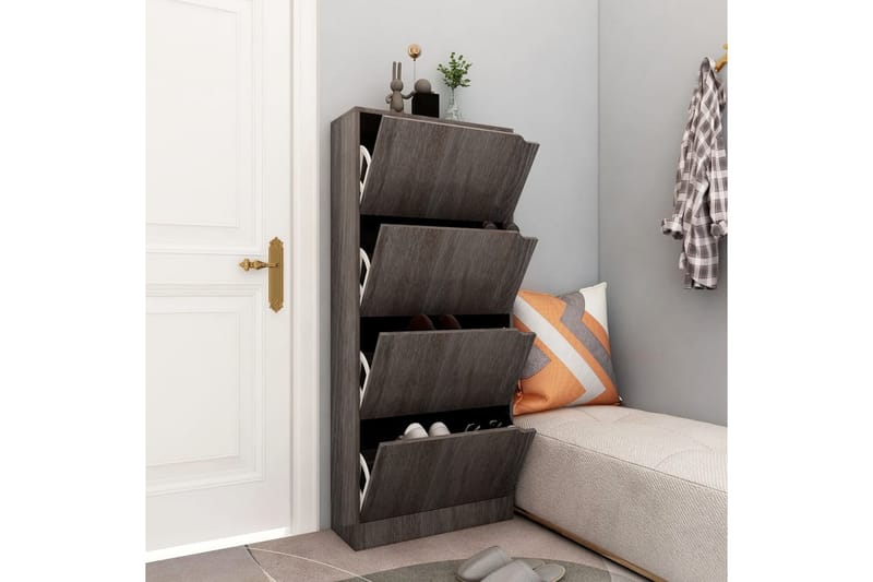 Skoskåp med 4 dörrar grå sonoma-ek 59x24x136 cm spånskiva - Grå ek - Förvaring - Skoförvaring - Skoskåp