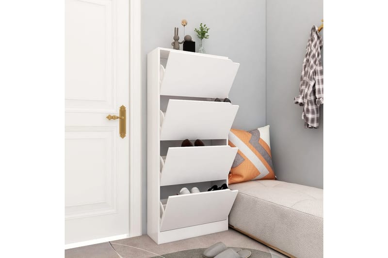 Skoskåp med 4 dörrar vit 59x24x136 cm spånskiva - Vit - Förvaring - Skoförvaring - Skoskåp