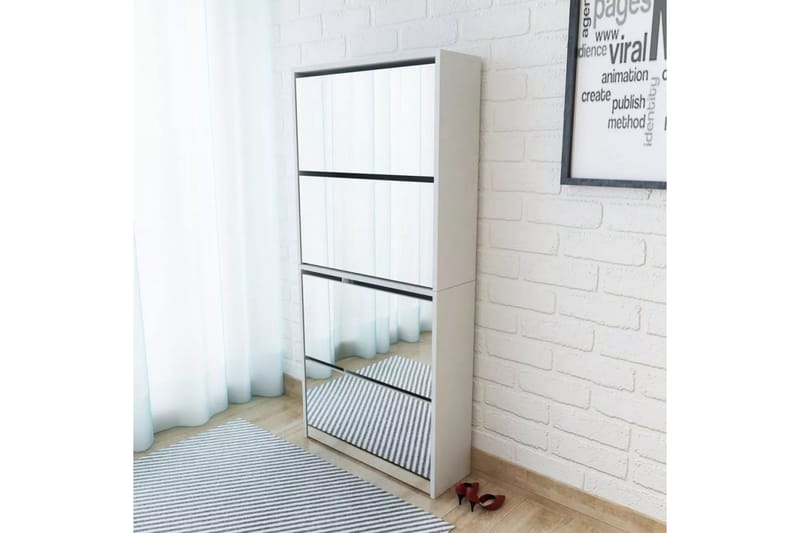 Skoskåp med 4 lådor och spegel vit 63x17x134 cm - Vit - Förvaring - Skoförvaring - Skoskåp