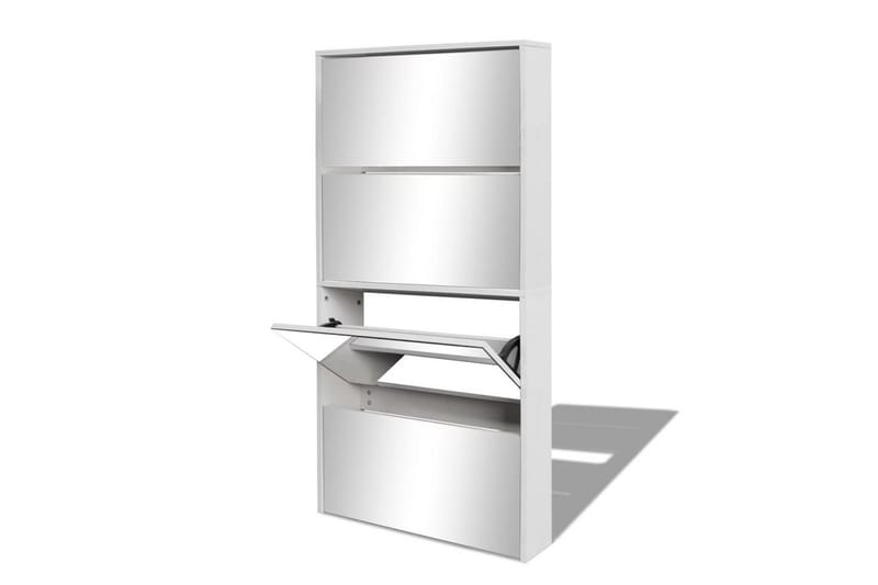 Skoskåp med 4 lådor och spegel vit 63x17x134 cm - Vit - Förvaring - Skoförvaring - Skoskåp