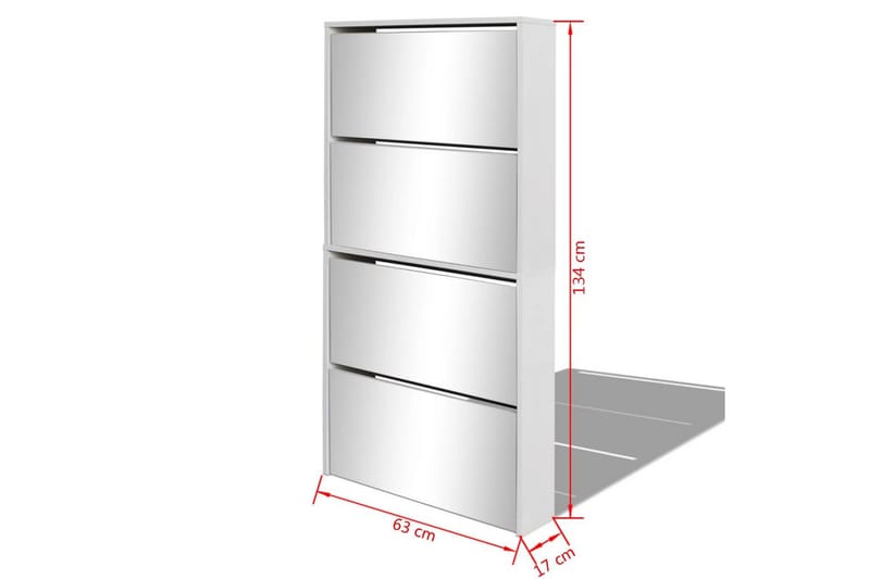 Skoskåp med 4 lådor och spegel vit 63x17x134 cm - Vit - Skoskåp - Hallförvaring - Skoförvaring