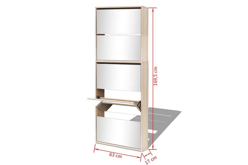 Skoskåp med 5 lådor och spegel ek 63x17x169,5 cm - Brun - Skoskåp - Hallförvaring - Skoförvaring