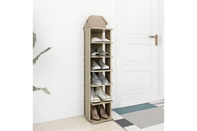 Skoskåp sonoma-ek 25x27x102 cm spånskiva - Brun - Förvaring - Skoförvaring