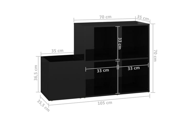 Skoskåp svart högglans 105x35,5x70 cm spånskiva - Svart högglans - Förvaring - Skoförvaring