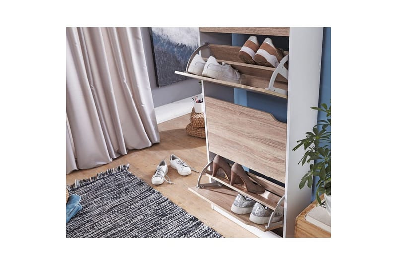 Skoskåp Wohnling Folierad spånskiva 4 tipp-ut fack för 24 par - Förvaring - Skoförvaring - Skoskåp