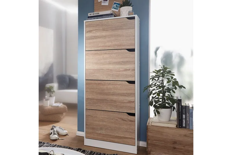 Skoskåp Wohnling Folierad spånskiva 4 tipp-ut fack för 24 par - Förvaring - Skoförvaring - Skoskåp