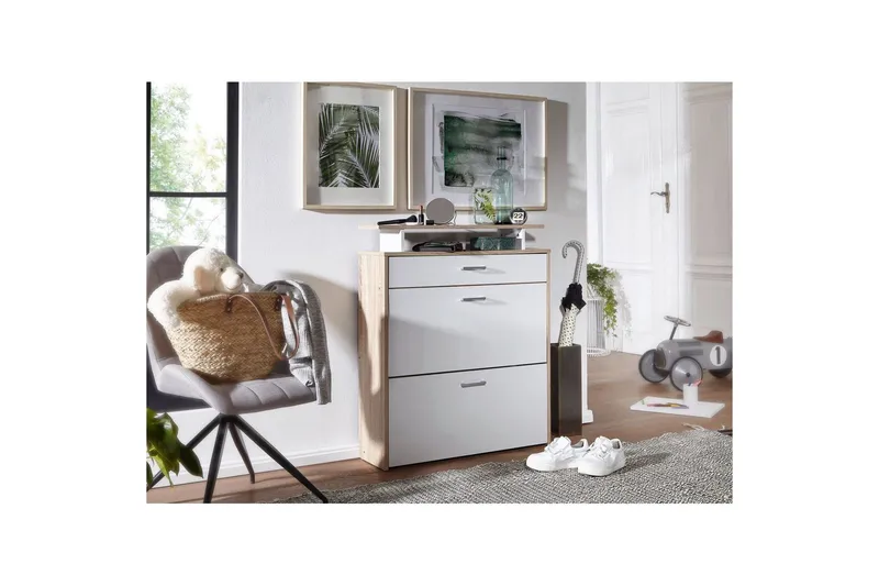 Skoskåp Wohnling Folierad spånskiva med förvaringshylla, 2 nedfällbara fack, 1 låda - Förvaring - Skoförvaring - Skoskåp